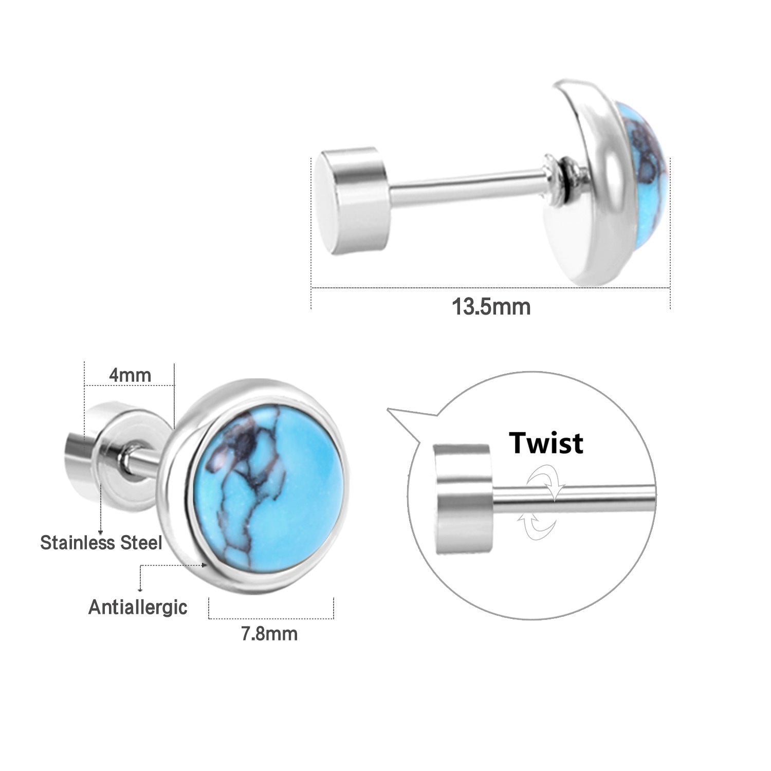 Aretes De Acero Inoxidable Turquesa al por mayor